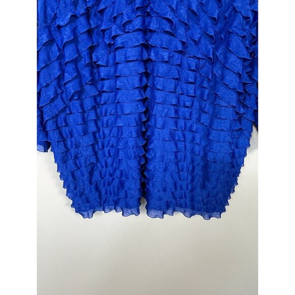 Catherines Shirt Womens 2X Blue Ruffle Sparkle V Neck 3/4 Sleeve Flowy - Picture 6 of 10